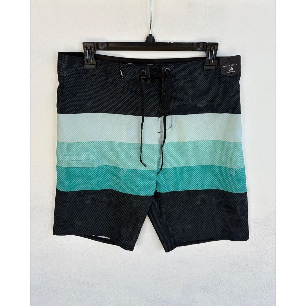 ONeill Mens Hyperfreak Striped Boardshorts Size 30 Black & Green Polyester Blend